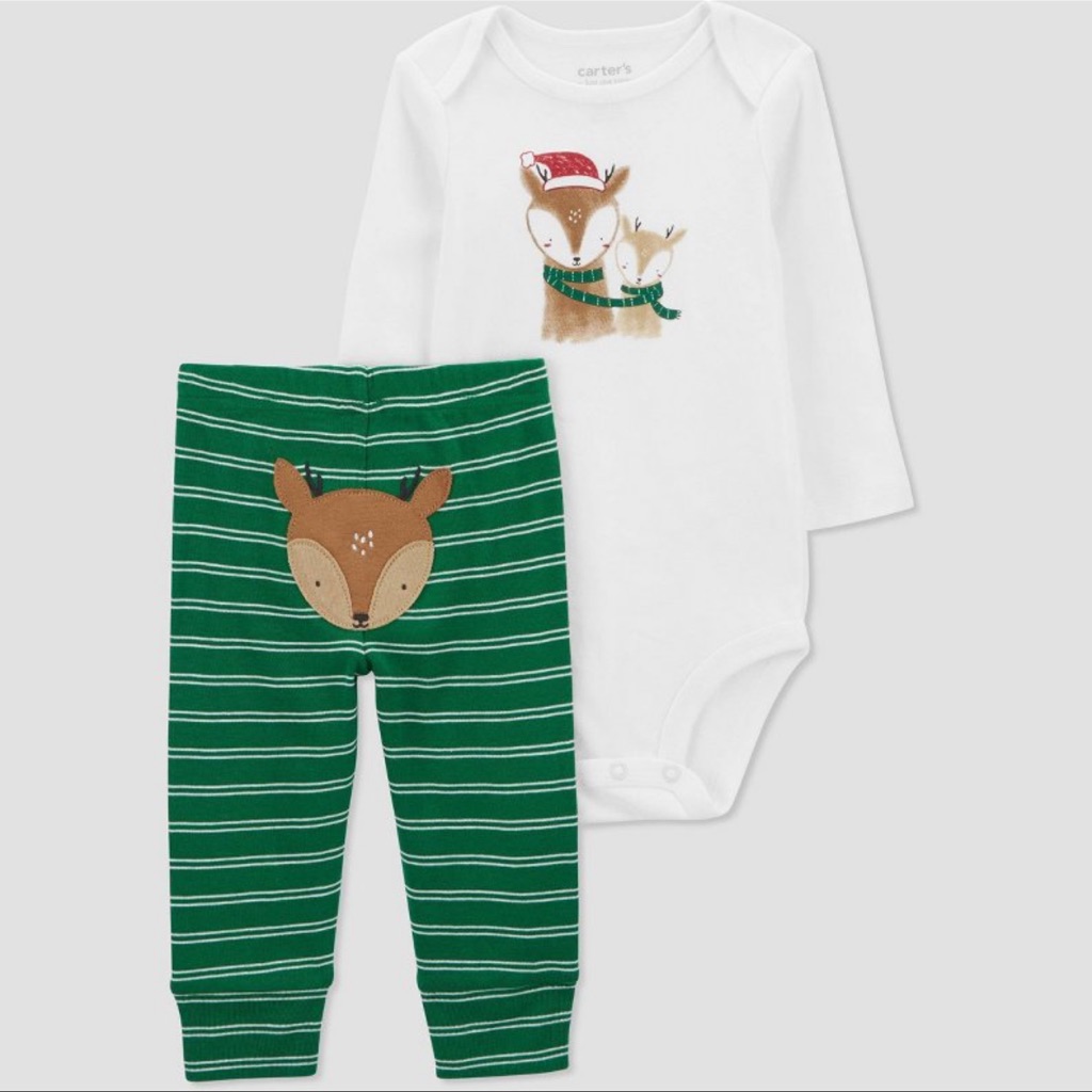 Carter’s Just One You 2pc Baby Reindeer Striped Coordinate Set Christmas Pajamas